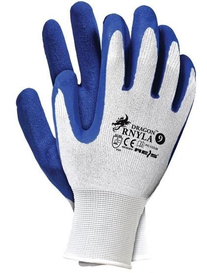 RĘKAWICE NYLONOWE POWLEKANE LATEXEM, NIEBIESKIE RNYLA 10