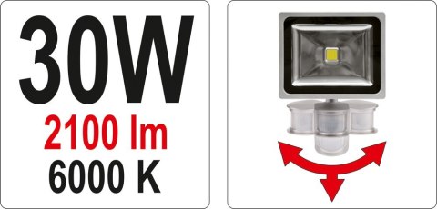 REFLEKTOR DIODOWY Z CZUJNIKIEM RUCHU 30W 2100LM COB