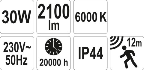 REFLEKTOR DIODOWY Z CZUJNIKIEM RUCHU 30W 2100LM COB