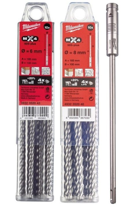 ZESTAW: PRZEDŁUŻKA SDS+ 300MM+6*165 10SZT.+8*165 10SZT.