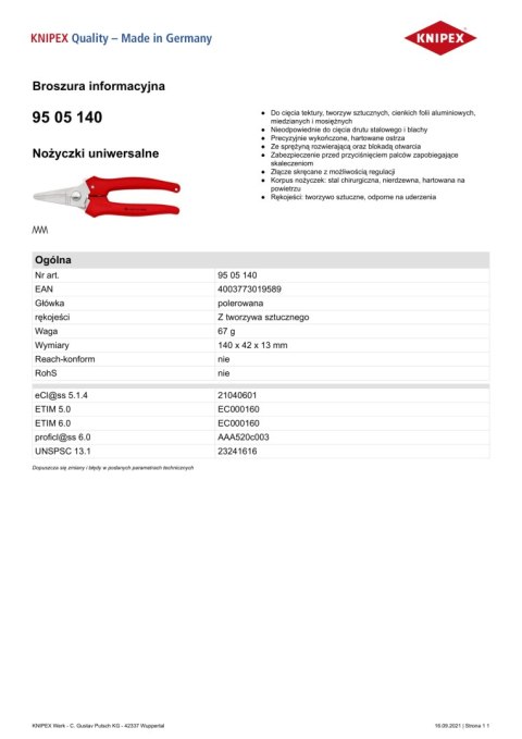 NOŻYCZKI UNIWERSALNE 140MM