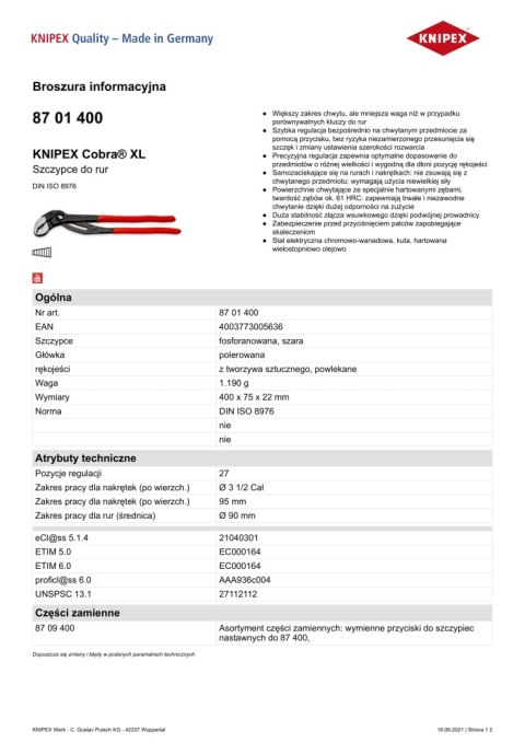 SZCZYPCE DO RUR COBRA XL 400MM