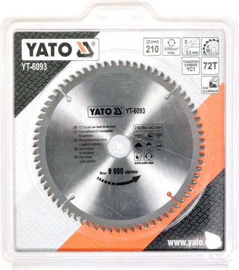 TARCZA WIDIOWA DO ALUMINIUM 210*30MM 72 ZĘBY