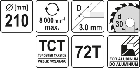 TARCZA WIDIOWA DO ALUMINIUM 210*30MM 72 ZĘBY