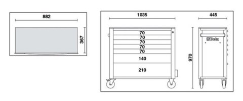 WÓZEK NARZĘDZIOWY Z 7 SZUFLADAMI POMAR. C24SAXL/7-0