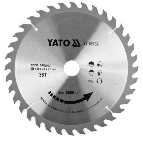 TARCZA WIDIOWA DO DREWNA 255*36T*30MM