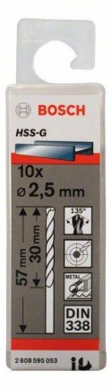 WIERTŁO HSS-G, DIN 338 2,5*57MM 10SZT.
