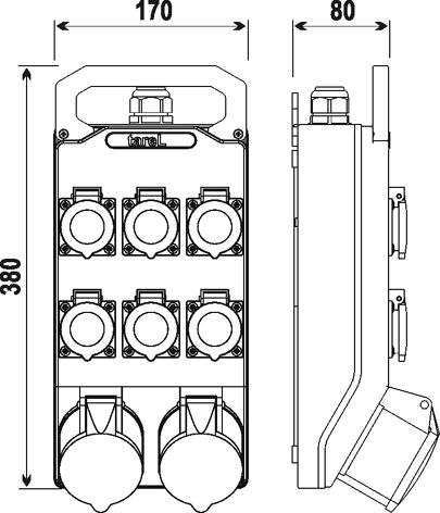 ROZDZIELNICA 32A 3P+N+Z 400V,16A 3P+N+Z 400V,6*16A 2P+Z 250V