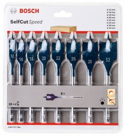 ZESTAW WIERTEŁ PŁASKICH DO DREWNA SELF CUT 12-32MM 8SZT.
